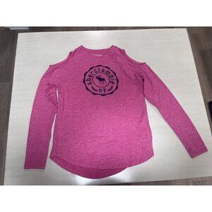 ABERCROMBIE Kids Girls 15/16 MOOSE Cold Shoulder Sequin Pink Top Shirt